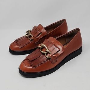 Antonio Melani Chain Brown Fringe Leather Loafers